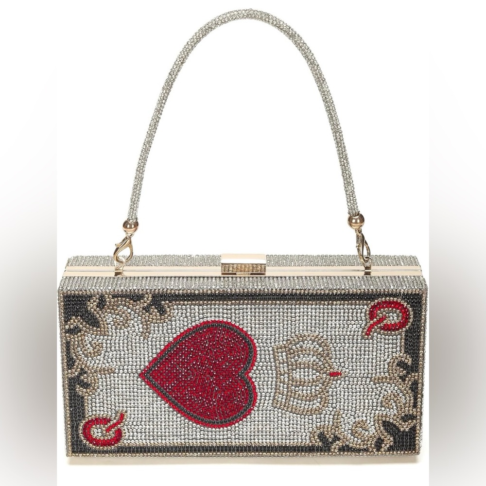Queen of Hearts Silver and Red Beaded Clutch